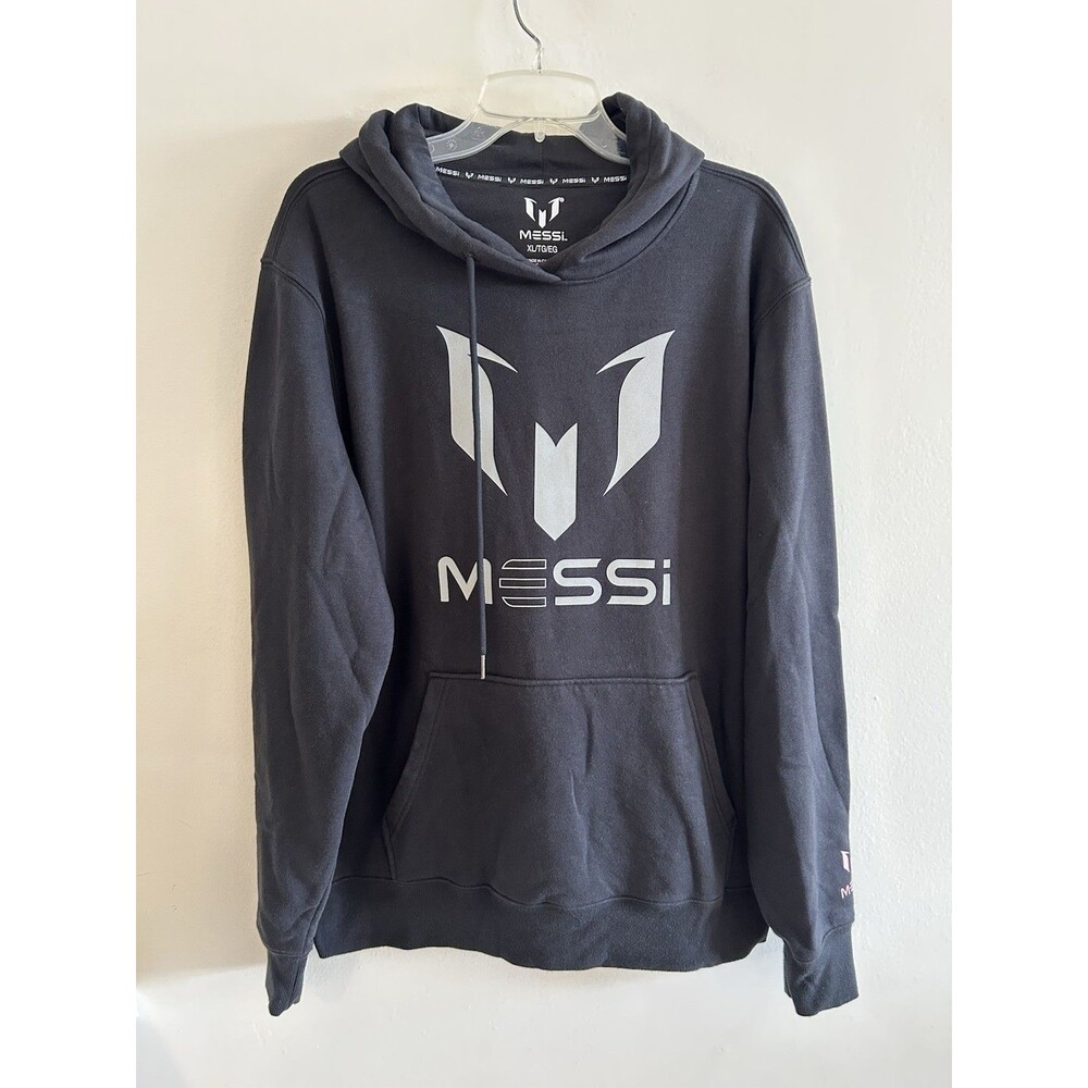 Lionel Messi Hoodie Fleece Sweatshirt Black Soccer Football Men's Size XL